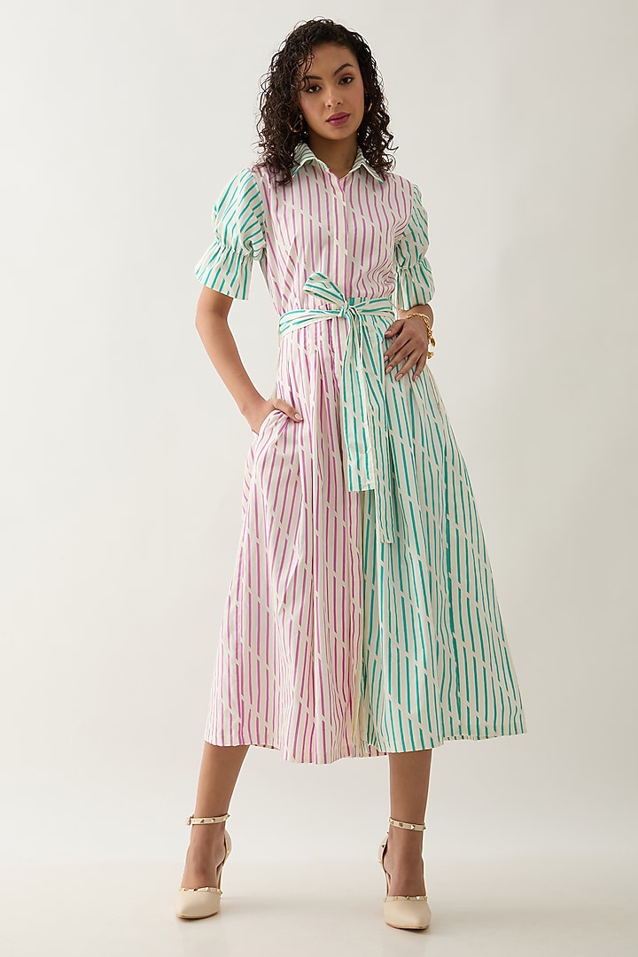 Multi-Colored Cotton Satin Printed A-Line Midi Vacation Dress by SNOB at Pernia's Pop Up Shop