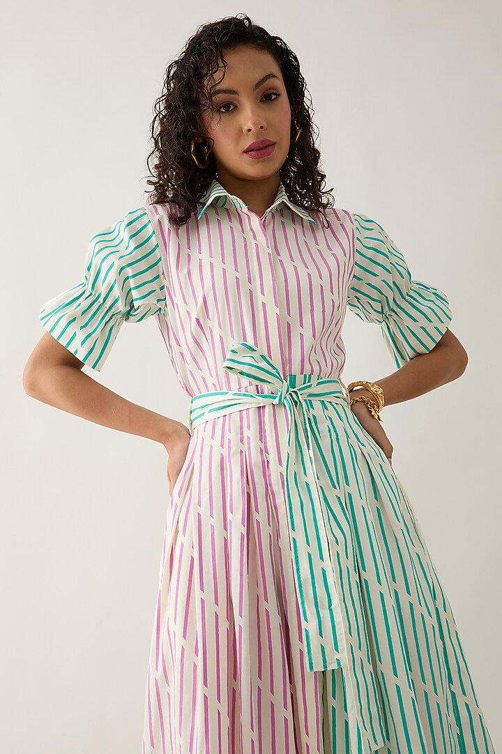 Multi-Colored Cotton Satin Printed A-Line Midi Vacation Dress by SNOB at Pernia's Pop Up Shop