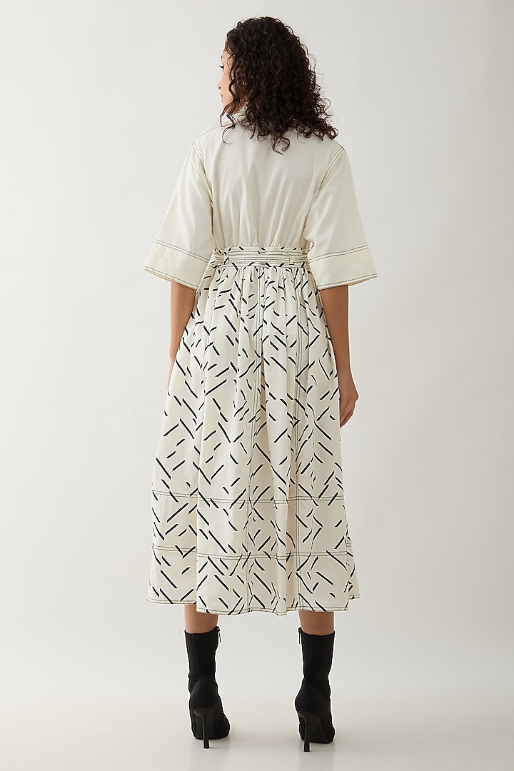 Off-White Cotton Satin Printed Midi Vacation Dress by SNOB at Pernia's Pop Up Shop