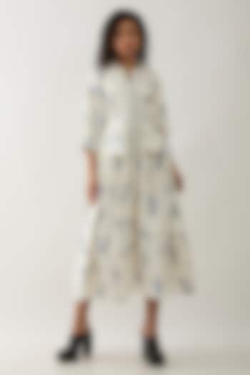 Off-White Cotton Satin Printed Pleated Midi Vacation Dress by SNOB at Pernia's Pop Up Shop