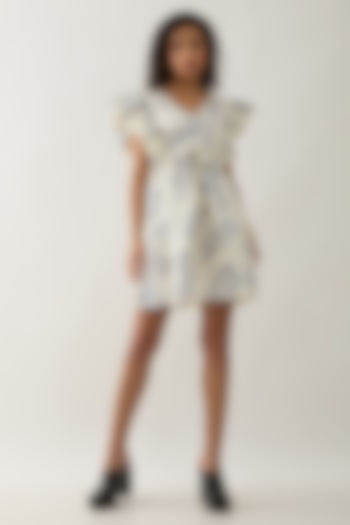 Off-White Cotton Satin Printed Mini Summer Dress by SNOB at Pernia's Pop Up Shop