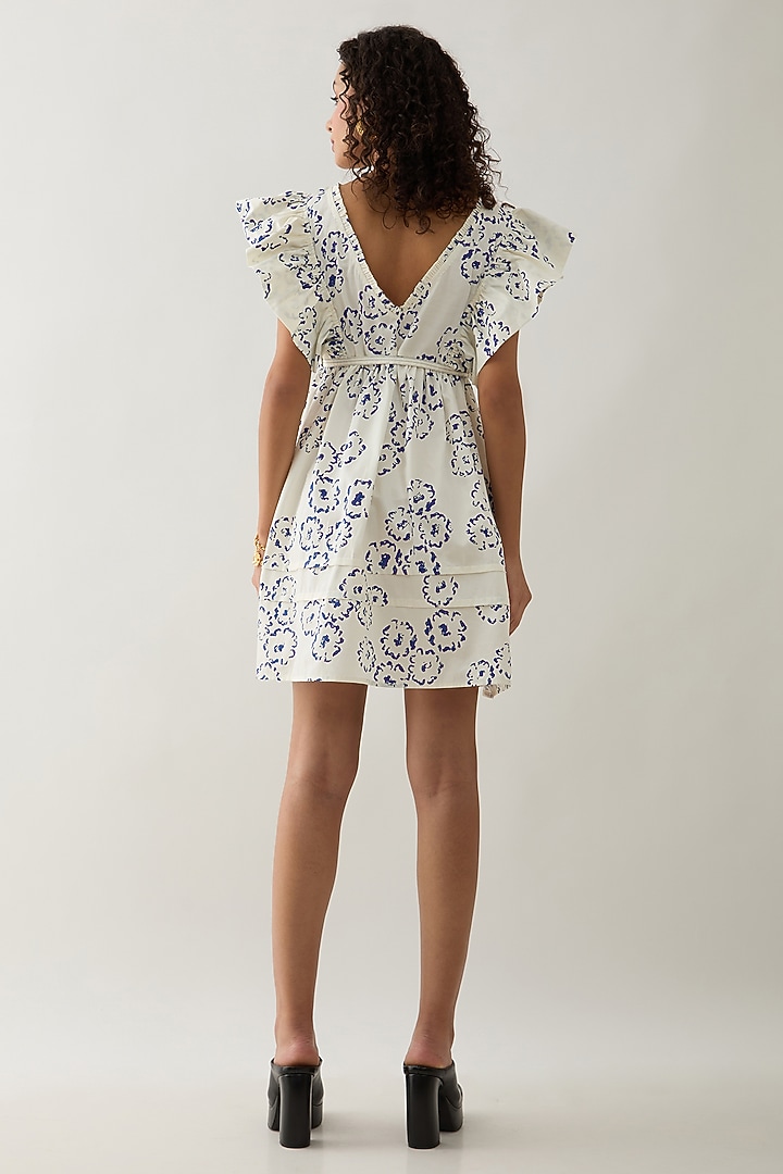 Off-White Cotton Satin Printed Mini Summer Dress by SNOB at Pernia's Pop Up Shop