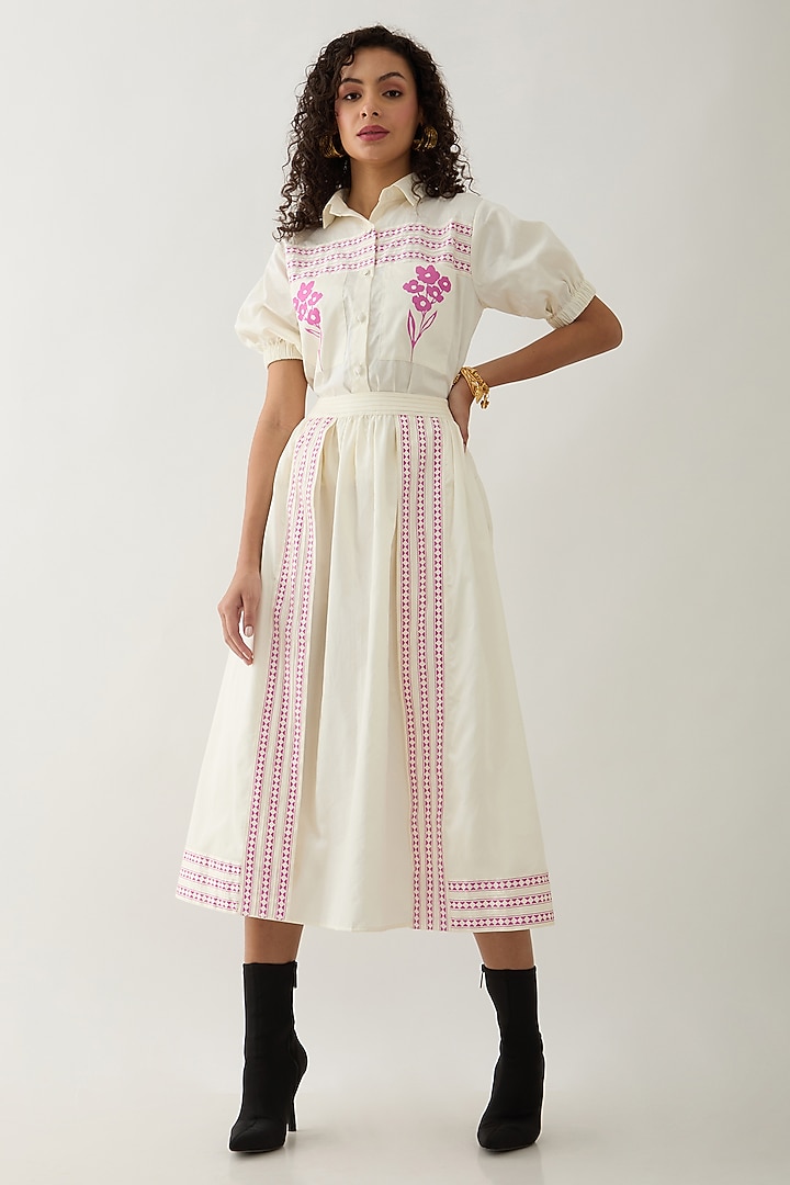Off-White Cotton Satin Mosaic Printed Co-Ord Set by SNOB at Pernia's Pop Up Shop