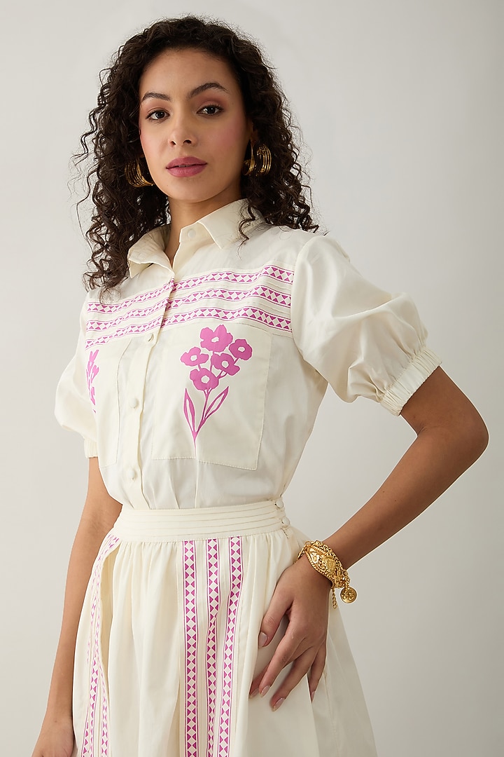 Off-White Cotton Satin Mosaic Printed Co-Ord Set by SNOB at Pernia's Pop Up Shop
