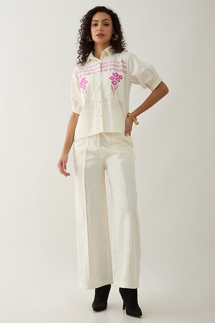 Off-White Cotton Satin Mosaic Printed Shirt by SNOB at Pernia's Pop Up Shop
