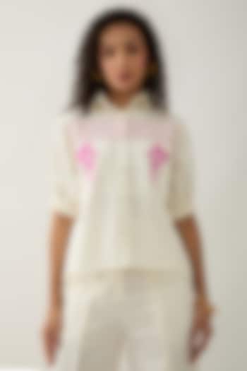 Off-White Cotton Satin Mosaic Printed Shirt by SNOB at Pernia's Pop Up Shop