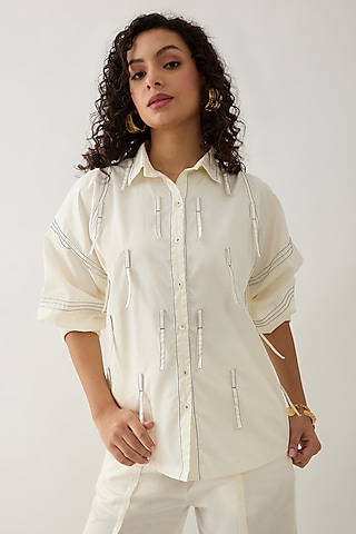 Off-White Cotton Satin Shirt by SNOB