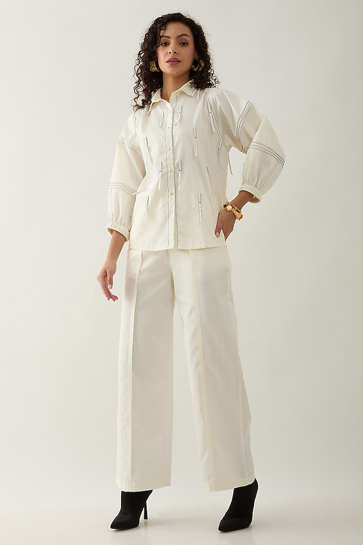 Off-White Cotton Satin Shirt by SNOB at Pernia's Pop Up Shop