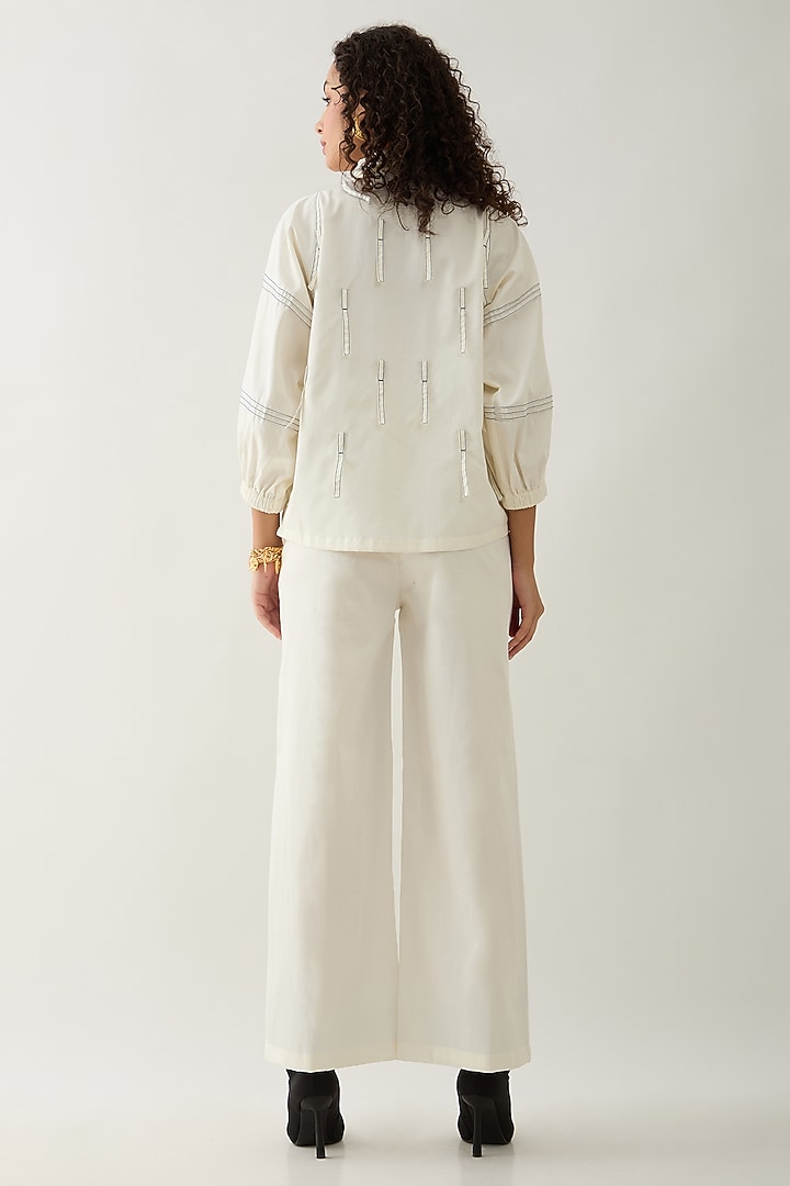 Off-White Cotton Satin Shirt by SNOB at Pernia's Pop Up Shop
