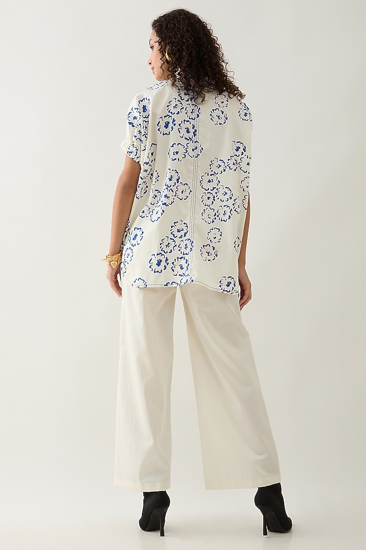 Off-White Cotton Satin Printed Co-Ord Set by SNOB at Pernia's Pop Up Shop
