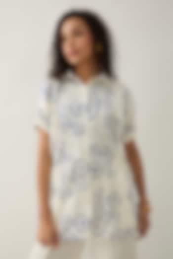 Off-White Cotton Satin Printed Shirt by SNOB at Pernia's Pop Up Shop