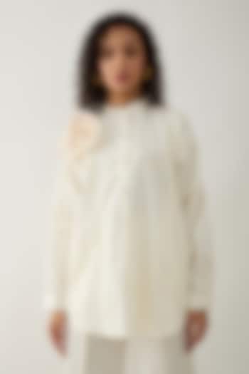 Off-White Cotton Satin Asymmetric Paneled Shirt by SNOB at Pernia's Pop Up Shop