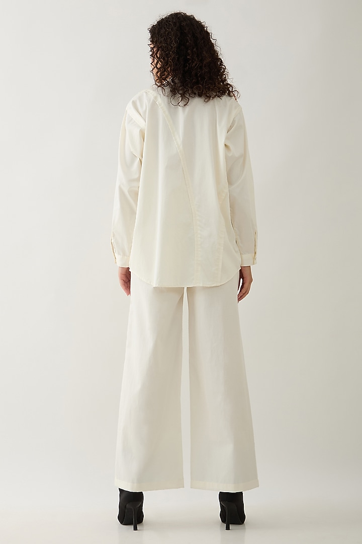 Off-White Cotton Satin Asymmetric Paneled Shirt by SNOB at Pernia's Pop Up Shop