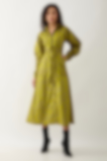 Leaf Green Cotton Satin Midi Vacation Dress by SNOB at Pernia's Pop Up Shop