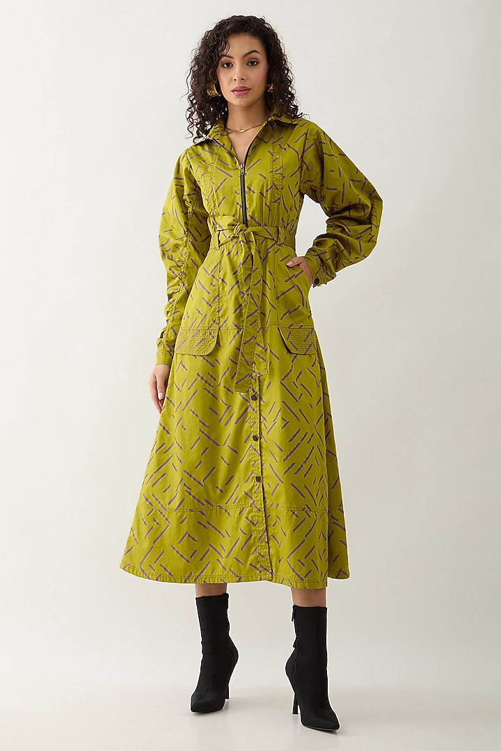 Leaf Green Cotton Satin Midi Vacation Dress by SNOB at Pernia's Pop Up Shop