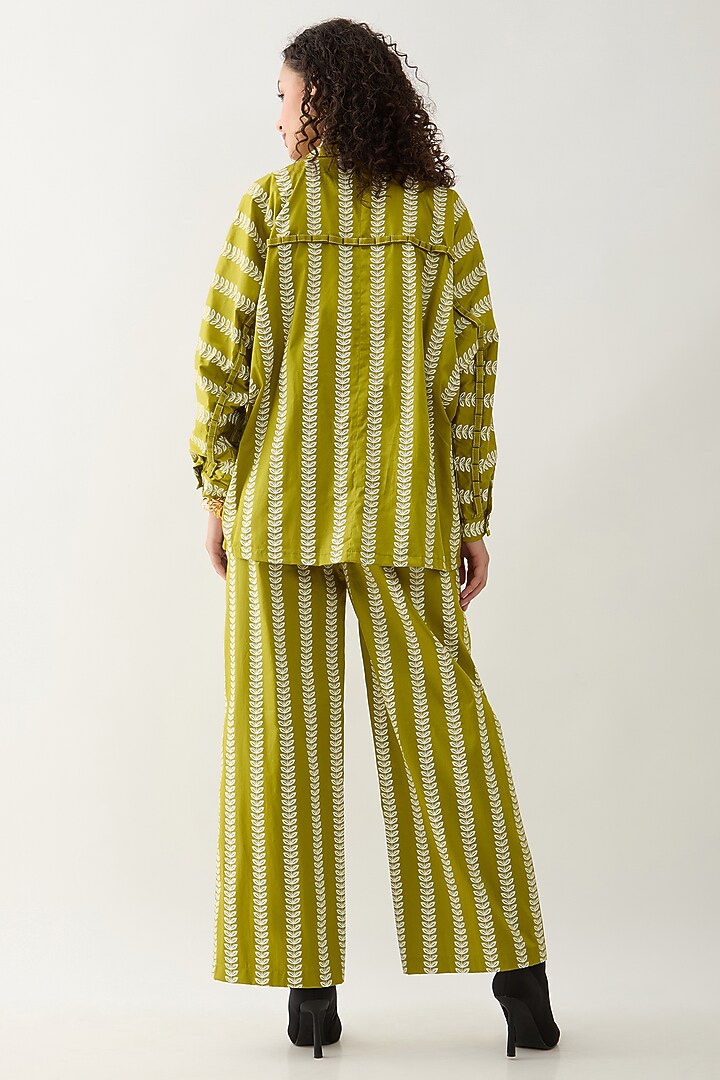 Leaf Green Cotton Satin Printed Co-Ord Set by SNOB at Pernia's Pop Up Shop