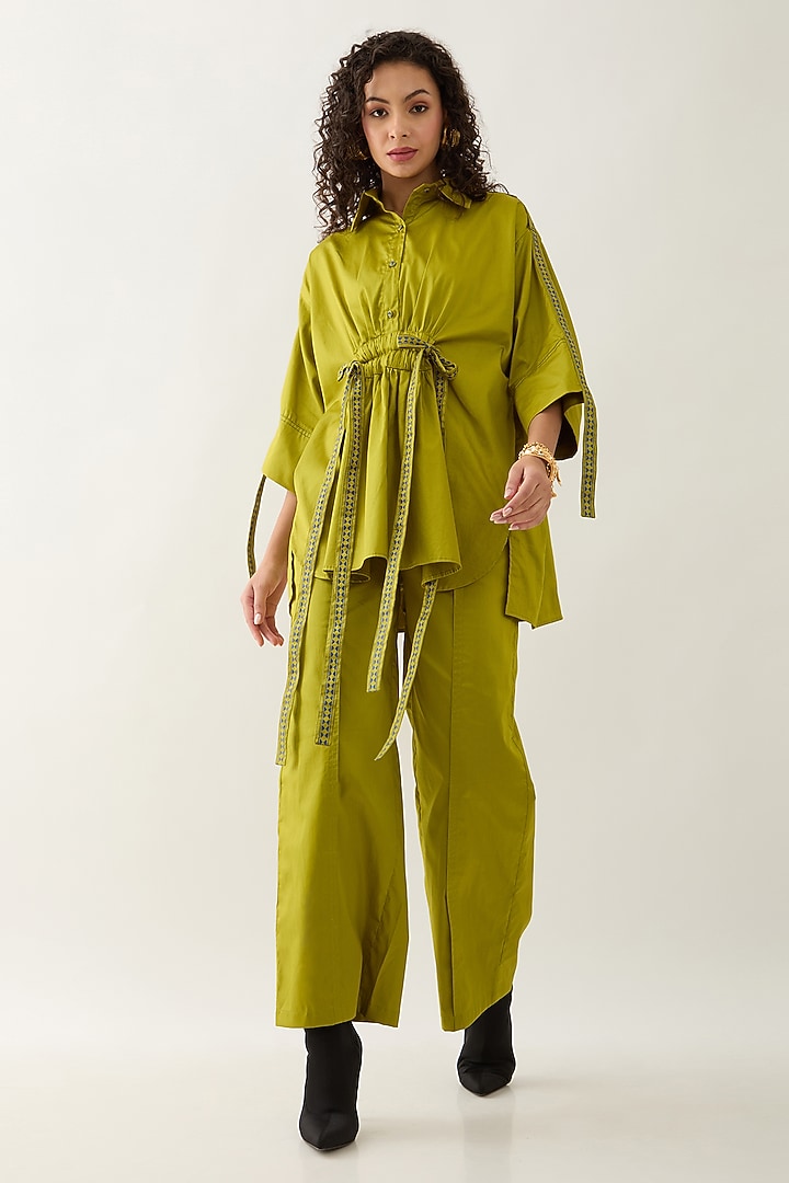 Leaf Green Cotton Satin Co-Ord Set by SNOB at Pernia's Pop Up Shop