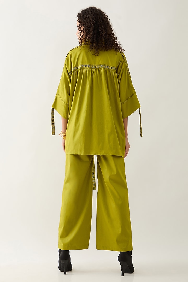 Leaf Green Cotton Satin Co-Ord Set by SNOB at Pernia's Pop Up Shop
