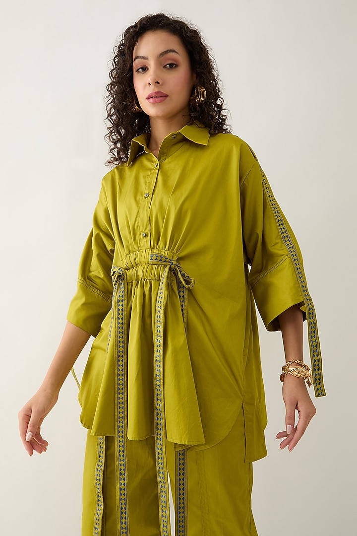 Leaf Green Cotton Satin Co-Ord Set by SNOB at Pernia's Pop Up Shop