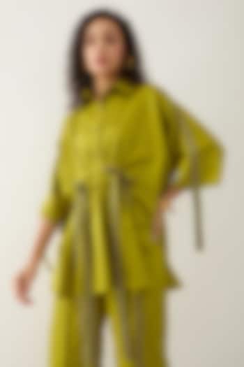 Leaf Green Cotton Satin Shirt by SNOB at Pernia's Pop Up Shop