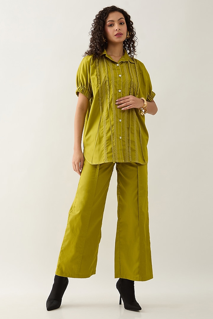 Leaf Green Cotton Satin Co-Ord Set by SNOB at Pernia's Pop Up Shop