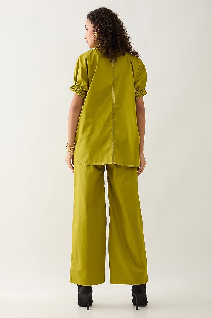 Leaf Green Cotton Satin Co-Ord Set by SNOB at Pernia's Pop Up Shop