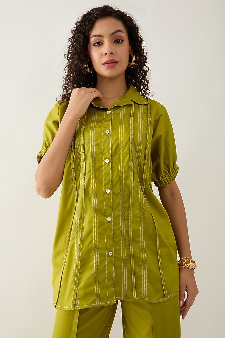 Leaf Green Cotton Satin Co-Ord Set by SNOB at Pernia's Pop Up Shop