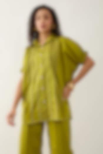 Leaf Green Cotton Satin Shirt by SNOB at Pernia's Pop Up Shop