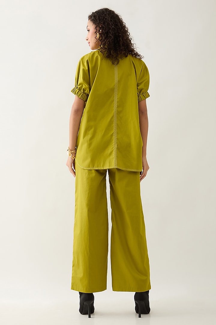 Leaf Green Cotton Satin Shirt by SNOB at Pernia's Pop Up Shop
