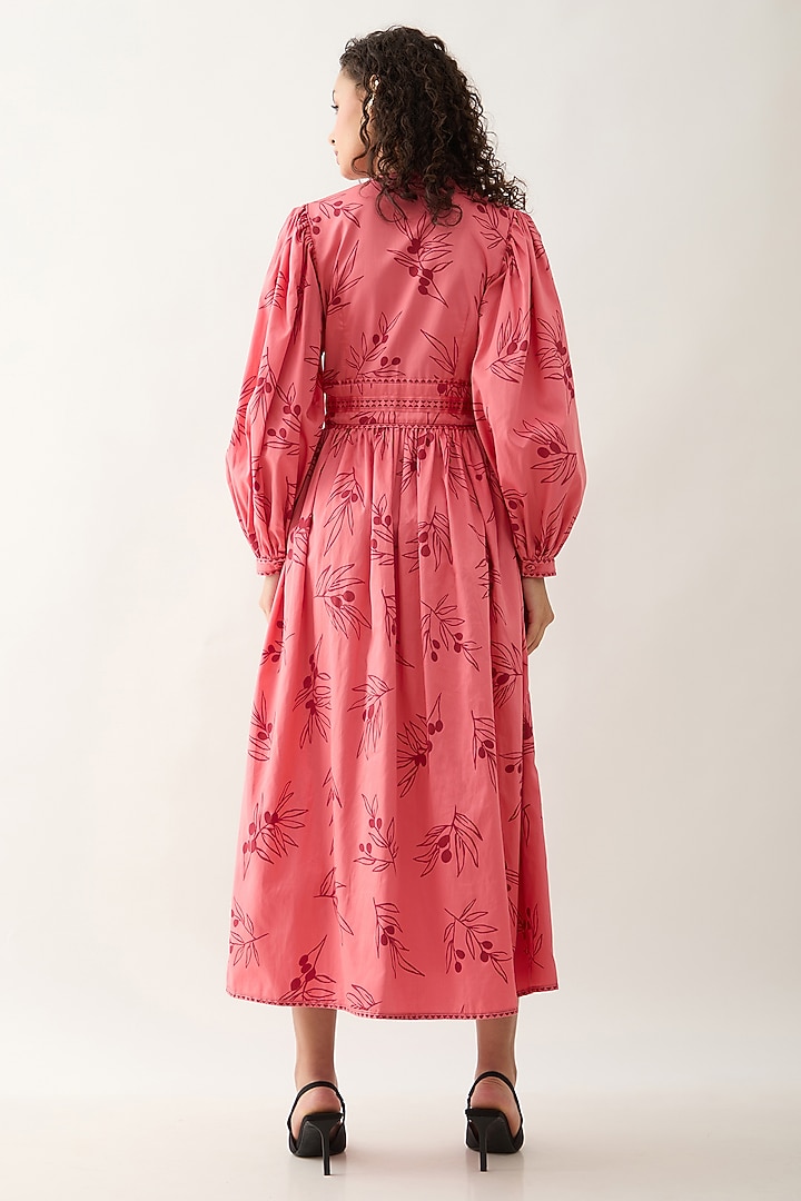 Salmon Pink & Red Cotton Satin Mosaic Printed Midi Vacation Dress by SNOB at Pernia's Pop Up Shop