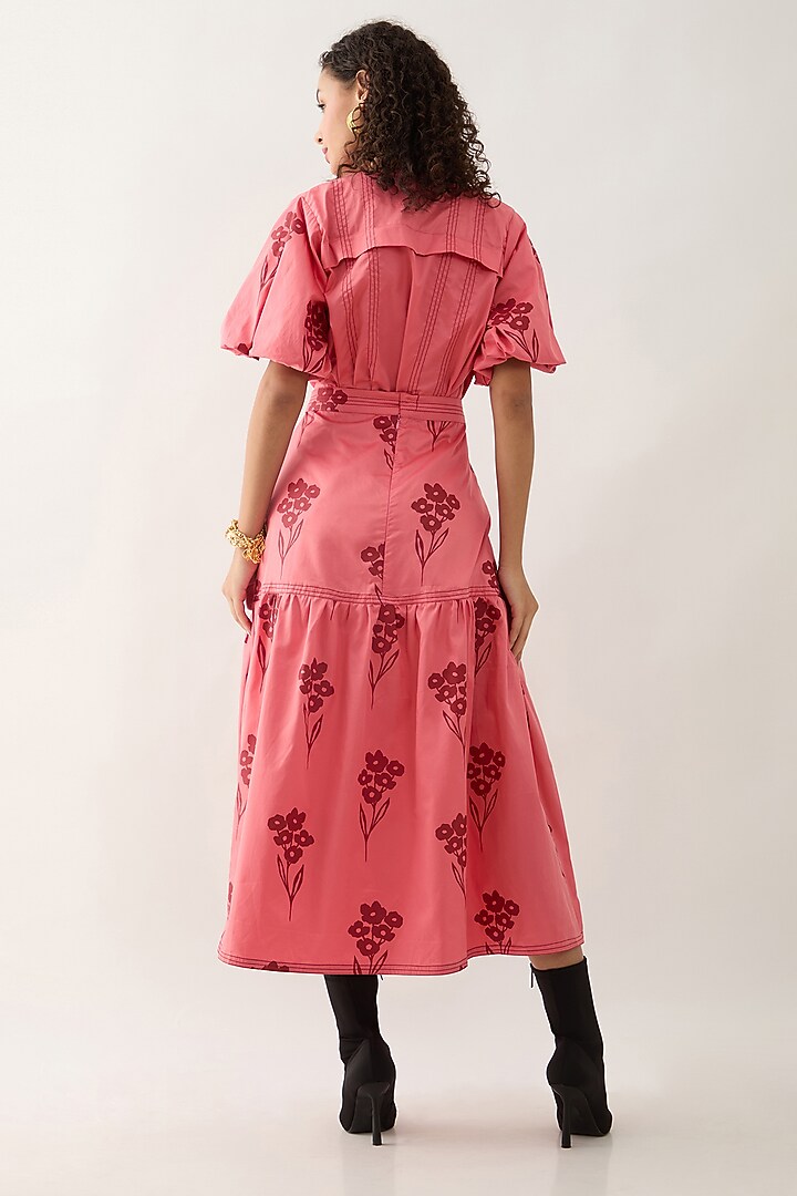 Salmon Pink & Red Cotton Satin Printed Co-Ord Set by SNOB at Pernia's Pop Up Shop
