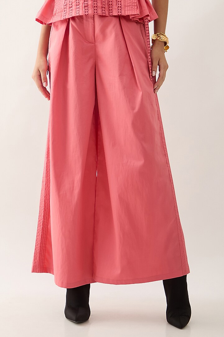 Salmon Pink & Red Cotton Satin Printed Co-Ord Set by SNOB at Pernia's Pop Up Shop