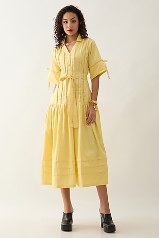 Lime Cotton Satin Midi Dress by SNOB