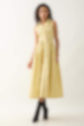 Lime & Off-White Cotton Satin Gathered Midi Summer Dress by SNOB at Pernia's Pop Up Shop