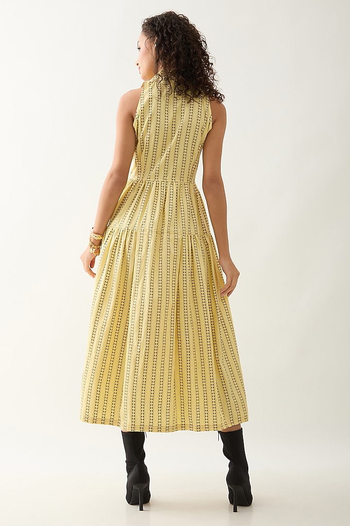 Lime & Off-White Cotton Satin Gathered Midi Summer Dress by SNOB at Pernia's Pop Up Shop