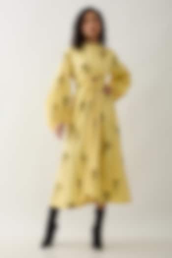 Lime Cotton Satin Printed Midi Vacation Dress by SNOB at Pernia's Pop Up Shop