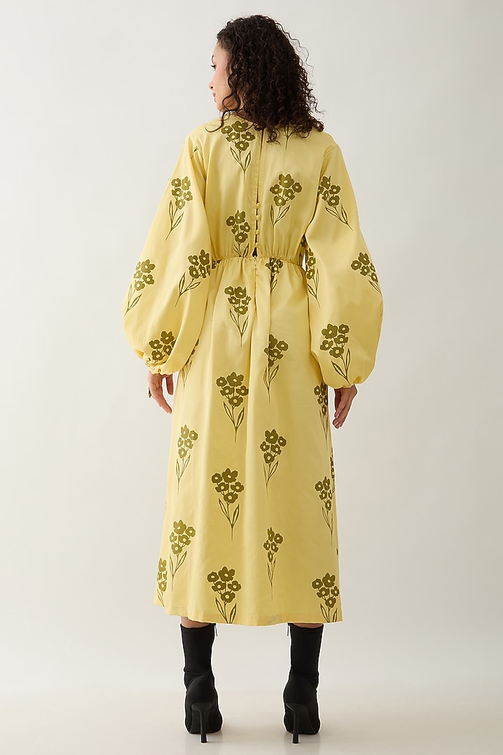 Lime Cotton Satin Printed Midi Vacation Dress by SNOB at Pernia's Pop Up Shop