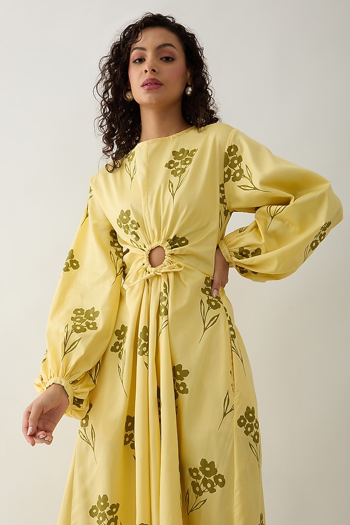 Lime Cotton Satin Printed Midi Vacation Dress by SNOB at Pernia's Pop Up Shop