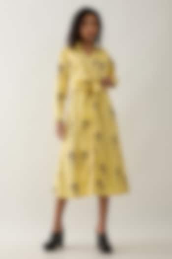 Lime Cotton Satin Printed Midi Vacation Dress by SNOB at Pernia's Pop Up Shop