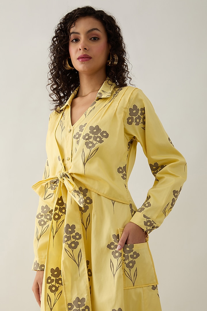Lime Cotton Satin Printed Midi Vacation Dress by SNOB at Pernia's Pop Up Shop