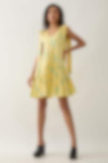 Lime Cotton Satin Printed Mini Summer Dress by SNOB at Pernia's Pop Up Shop