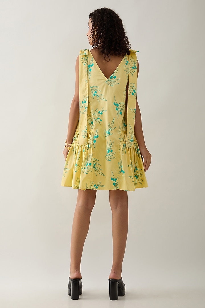 Lime Cotton Satin Printed Mini Summer Dress by SNOB at Pernia's Pop Up Shop