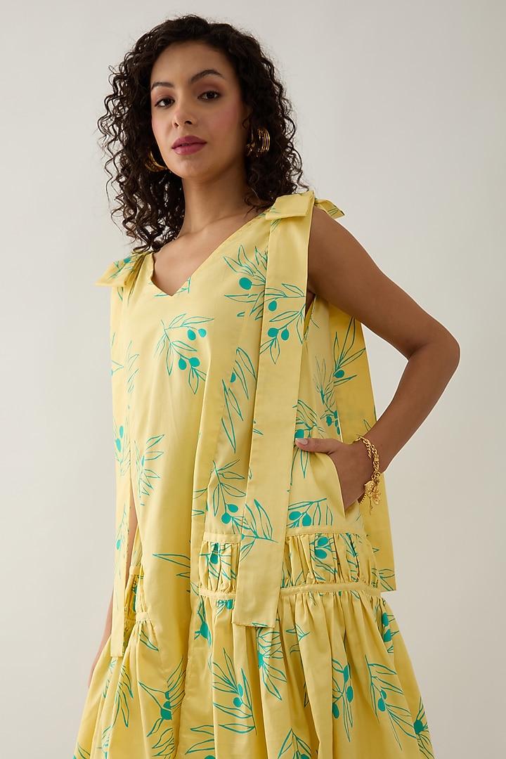 Lime Cotton Satin Printed Mini Summer Dress by SNOB at Pernia's Pop Up Shop