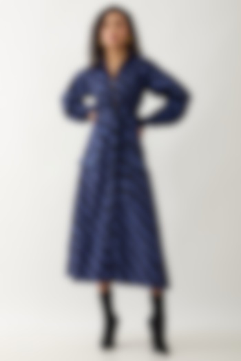 Blue & Black Cotton Satin Printed Midi Vacation Dress by SNOB at Pernia's Pop Up Shop