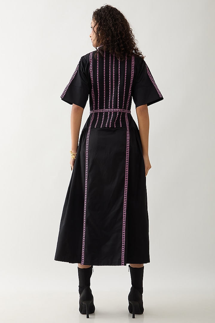 Black Cotton Satin Mosaic Printed Midi Vacation Dress by SNOB at Pernia's Pop Up Shop
