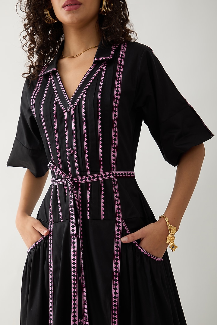 Black Cotton Satin Mosaic Printed Midi Vacation Dress by SNOB at Pernia's Pop Up Shop