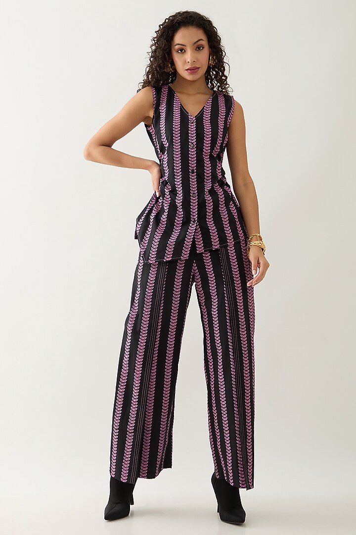 Black & Blue Cotton Satin Printed Co-Ord Set by SNOB at Pernia's Pop Up Shop