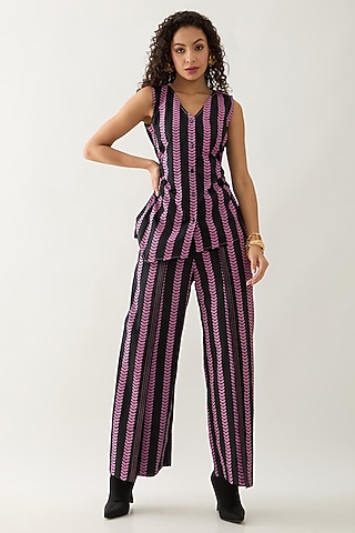Black & Blue Cotton Satin Printed Co-Ord Set by SNOB