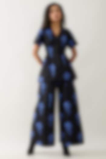 Black & Blue Cotton Satin Printed Co-Ord Set by SNOB at Pernia's Pop Up Shop
