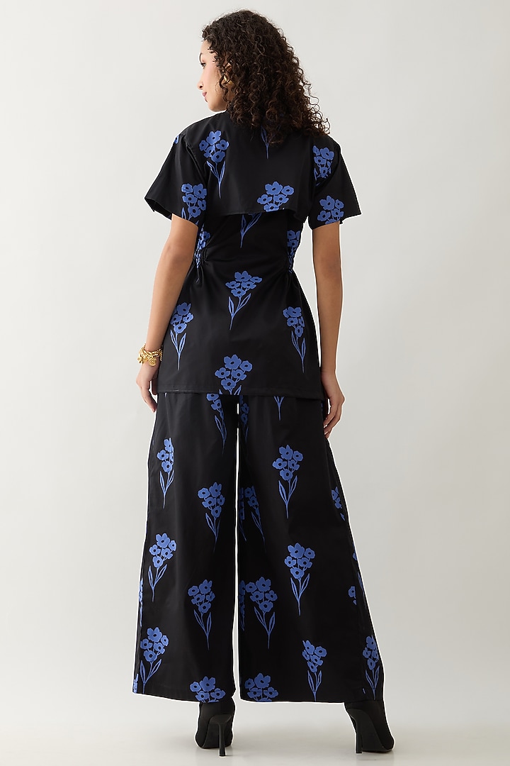 Black & Blue Cotton Satin Printed Shirt by SNOB at Pernia's Pop Up Shop